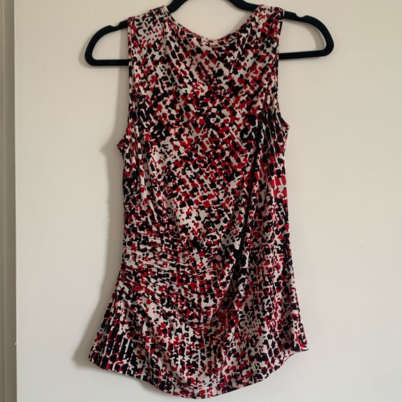 Calvin Klein Red Printed Cinched Side Blouse Tank size Small EUC - Picture 3 of 6